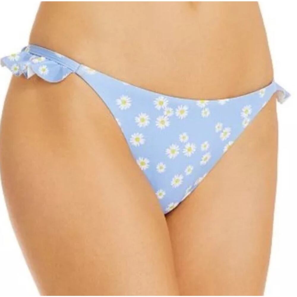 AQUA Bikini Bottoms Size Medium Swim Blue Daisy Ruffle Bloomingdales NWT Beach